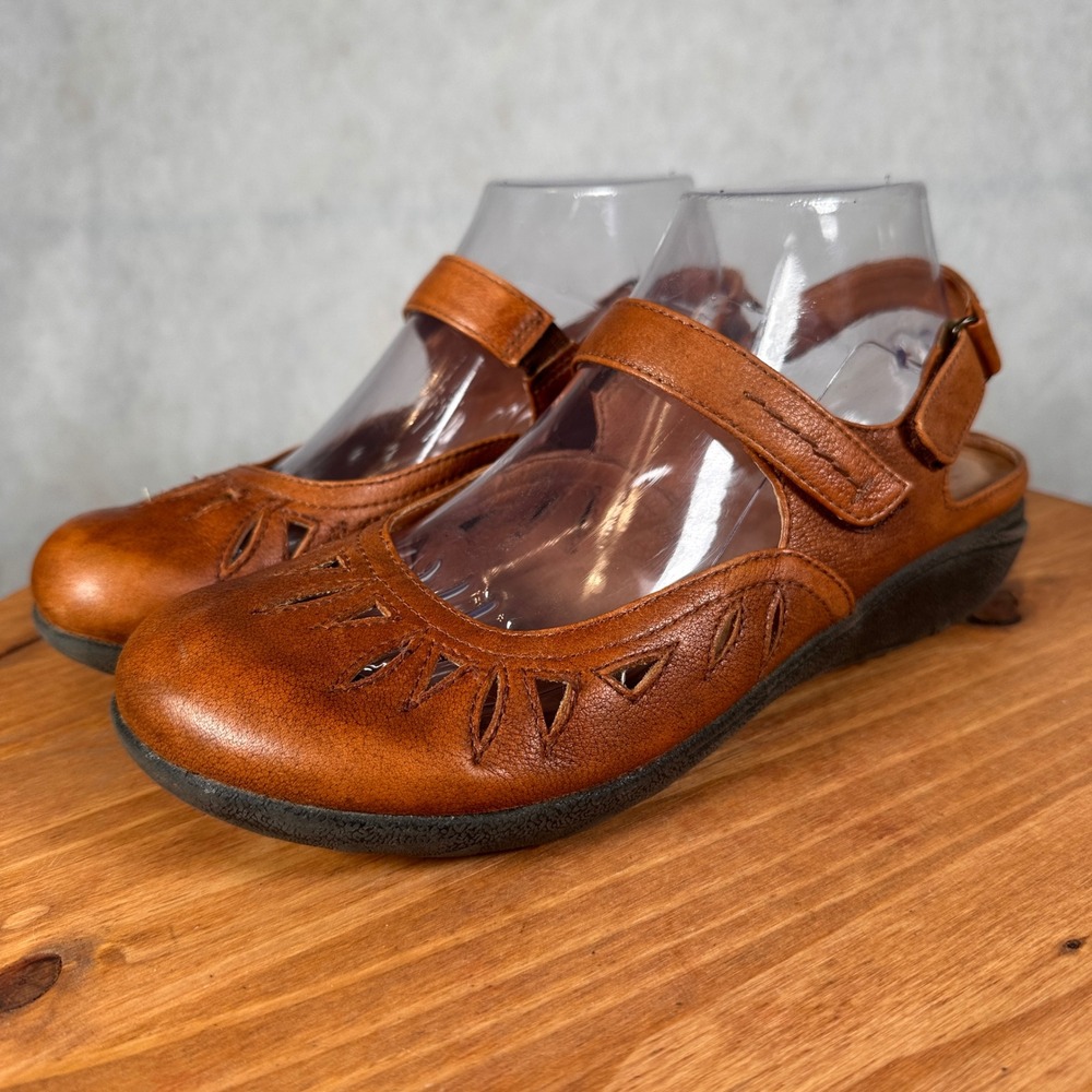 Salvia Mary Jane Flats Womens 38 Brown Good Leather Laser Cut Comfort Shoes
